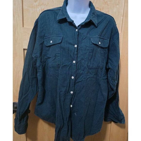 VTG L.L. Bean Womens Blue Plaid Flannel Button-Up Long-Sleeve Shirt Made in USA - Picture 3 of 9